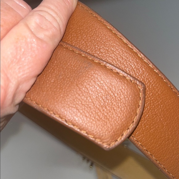Boston Proper Tan Leather Belt with gold tone sunburst with stone size 12 / M - Picture 10 of 10